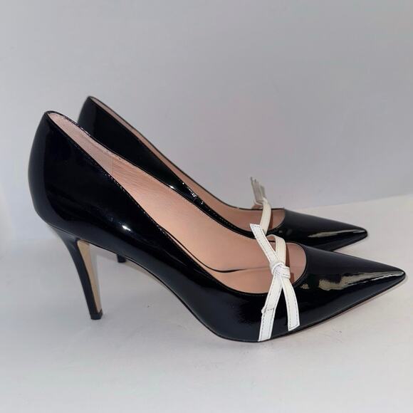 Kate spade Viola Black Patent Leather White Bow Pumps size 10 NIB - Picture 6 of 13